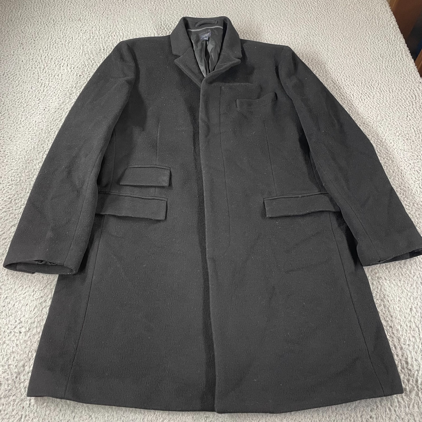 J.Crew Mayfair Topcoat Mens Size Xl Black Wool Cashmere Long Sleeve Button-Up